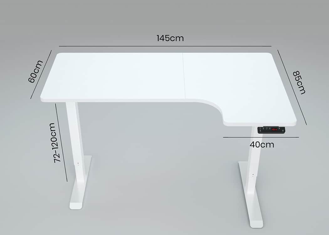 Fortia L Shaped Sit To Stand Up Corner Standing Desk, 72-120cm, Dual Motor, Adjustable Height Electric, 80kg Load, Right-Hand Sided, White - Image 6