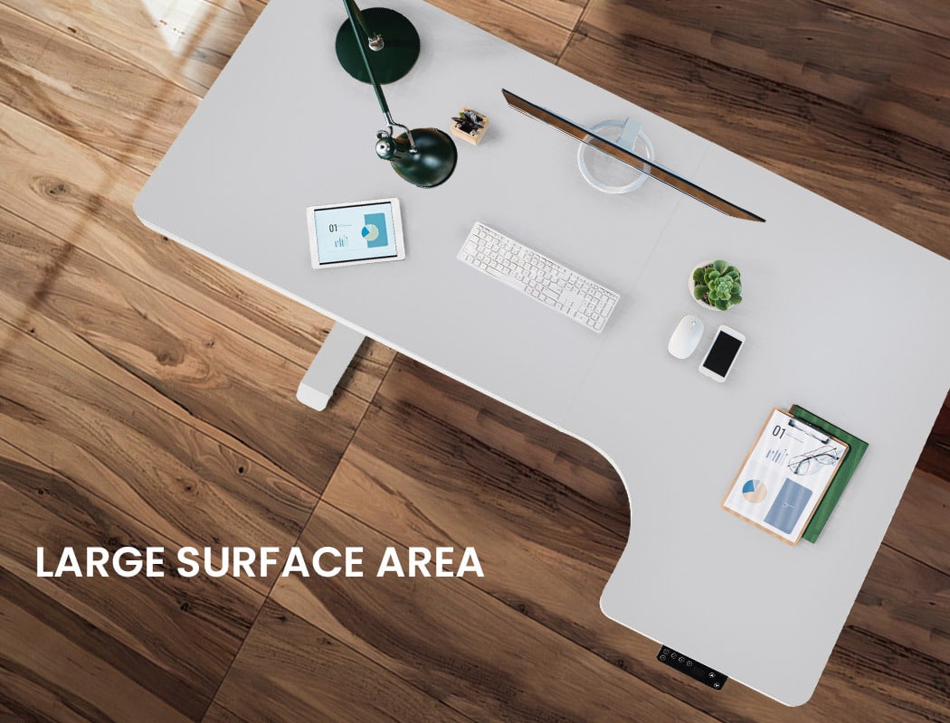 Fortia L Shaped Sit To Stand Up Corner Standing Desk, 72-120cm, Dual Motor, Adjustable Height Electric, 80kg Load, Right-Hand Sided, White - Image 9