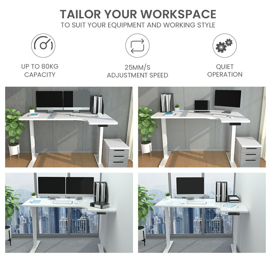 Fortia L Shaped Sit To Stand Up Corner Standing Desk, 72-120cm, Dual Motor, Adjustable Height Electric, 80kg Load, Right-Hand Sided, White - Image 10