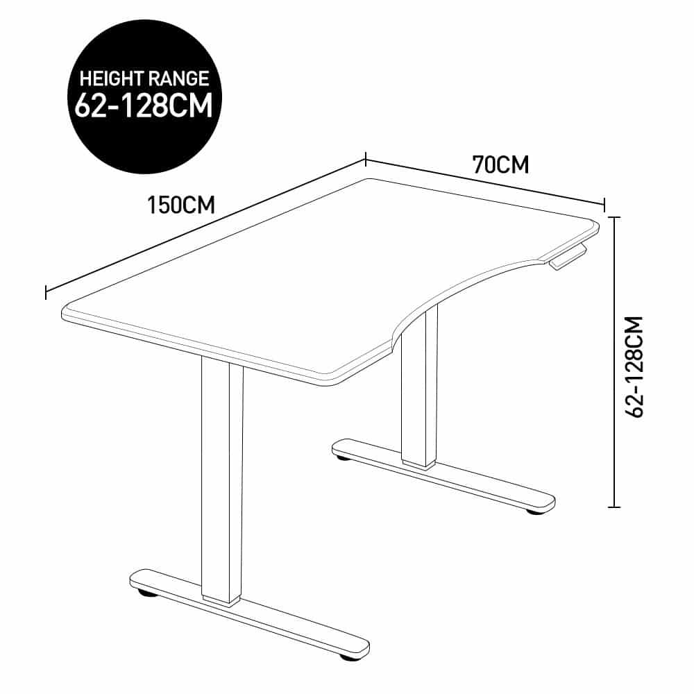 Fortia Sit To Stand Up Standing Desk, 150x70cm, 62-128cm Electric Height Adjustable, Dual Motor, 120kg Load, Arched, White/Black Frame - Image 6