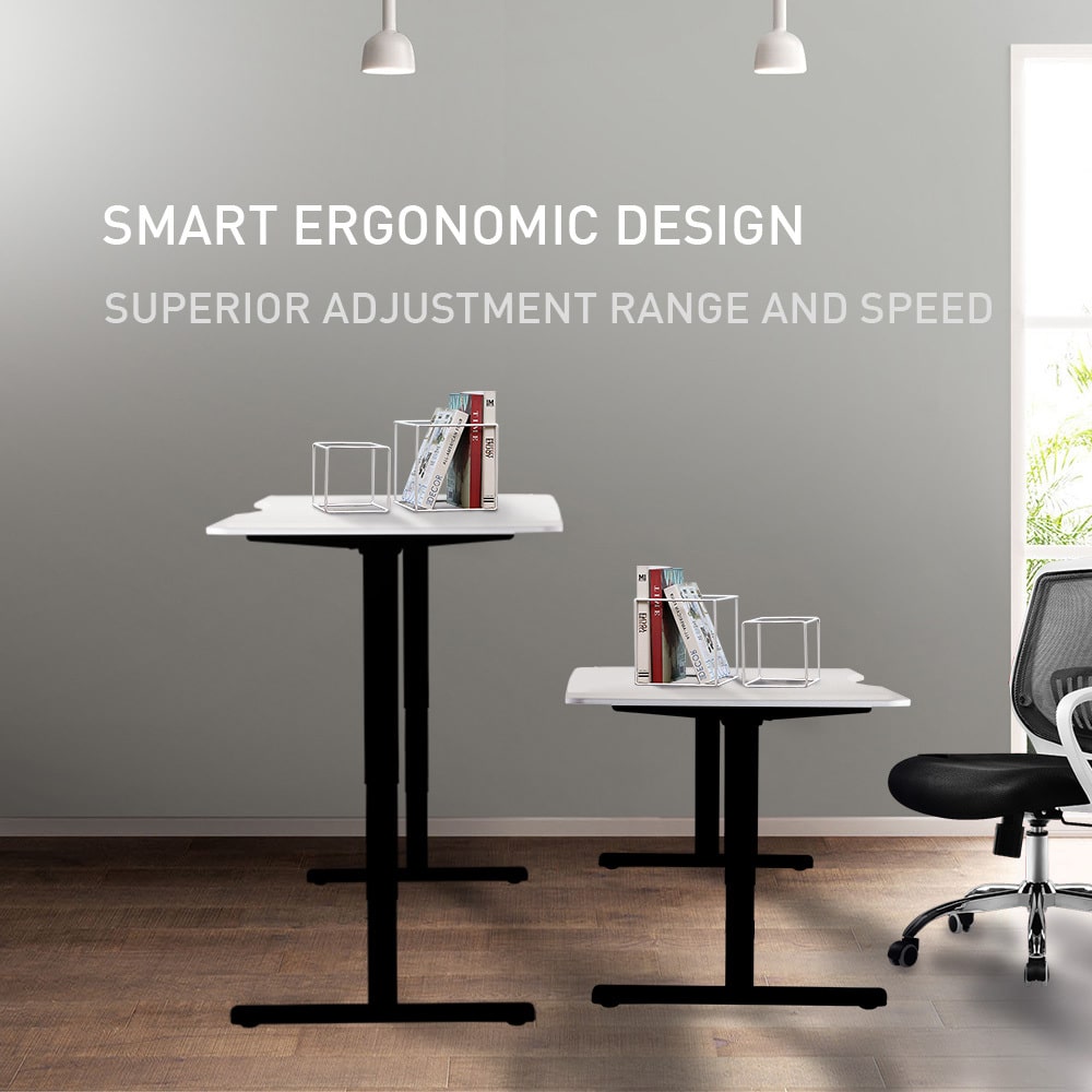 Fortia Sit To Stand Up Standing Desk, 160x75cm, 62-128cm Electric Height Adjustable, Dual Motor, 120kg Load, Arched, White/Black Frame - Image 3