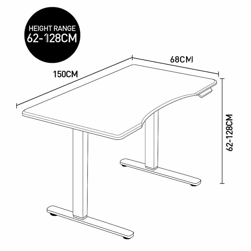 Fortia Sit To Stand Up Standing Desk, 150x70cm, 62-128cm Electric Height Adjustable, Dual Motor, 120kg Load, Arched, White Oak Style/Silver Frame - Image 6