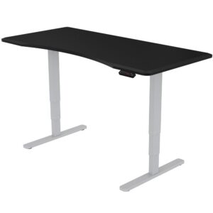 Fortia Sit To Stand Up Standing Desk, 160x75cm, 62-128cm Electric Height Adjustable, Dual Motor, 120kg Load, Arched, Black/Silver Frame