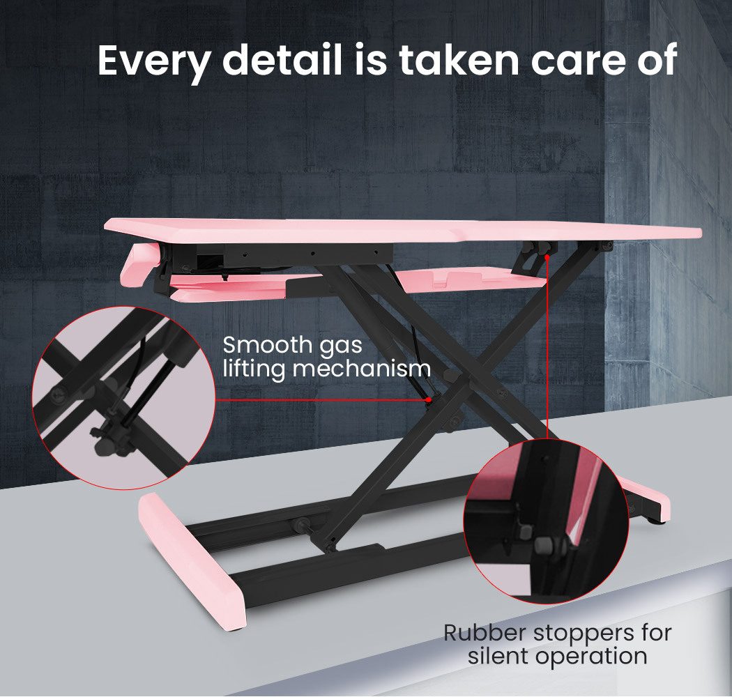 Fortia Desk Riser 77cm Wide Adjustable Sit to Stand for Dual Monitor, Keyboard, Laptop, Pink - Image 5