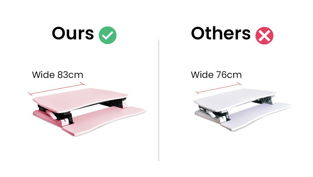 Fortia Desk Riser 77cm Wide Adjustable Sit to Stand for Dual Monitor, Keyboard, Laptop, Pink - Image 9