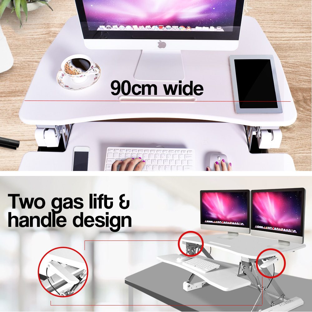 Fortia Desk Riser 90cm Wide Adjustable Sit to Stand for Dual Monitor, Keyboard, Laptop, White - Image 5