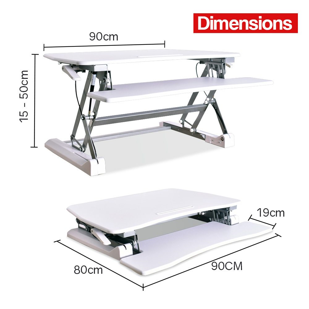 Fortia Desk Riser 90cm Wide Adjustable Sit to Stand for Dual Monitor, Keyboard, Laptop, White - Image 6