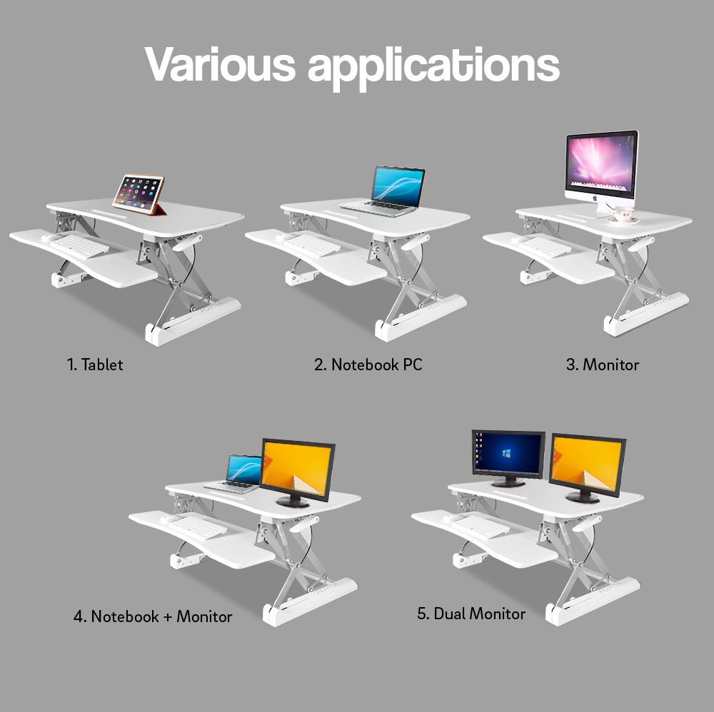 Fortia Desk Riser 90cm Wide Adjustable Sit to Stand for Dual Monitor, Keyboard, Laptop, White - Image 7