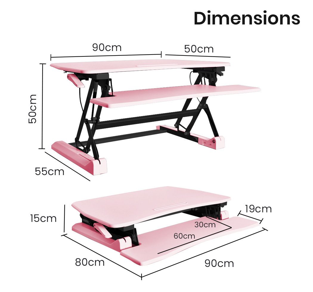 Fortia Desk Riser 90cm Wide Adjustable Sit to Stand for Dual Monitor, Keyboard, Laptop, Pink - Image 6