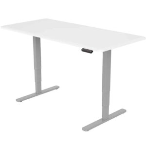 Fortia Sit To Stand Up Standing Desk, 160x75cm, 62-128cm Electric Height Adjustable, Dual Motor, 120kg Load, White/Silver Frame