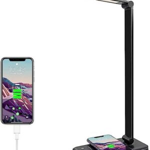 GOMINIMO LED Desk Lamp with Wireless Charger & USB Charging Port with 5 Brightness Levels & 5 Lighting Modes (Black)