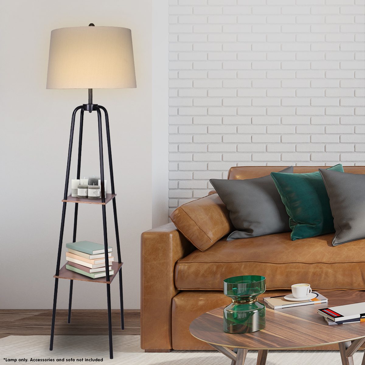 Sarantino Metal Etagere Floor Lamp Shade Metal Shelf in Wood Finish - Image 5