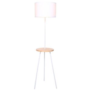 Sarantino Metal Tripod Floor Lamp Shade with Wooden Table Shelf