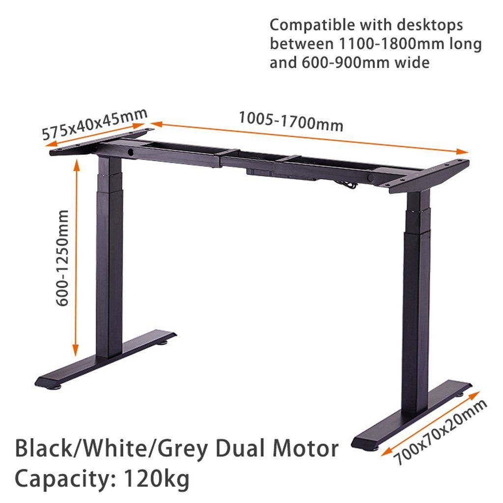 140cm Standing Desk Height Adjustable Sit Stand Motorised White Dual Motors Frame Black Top - Image 3