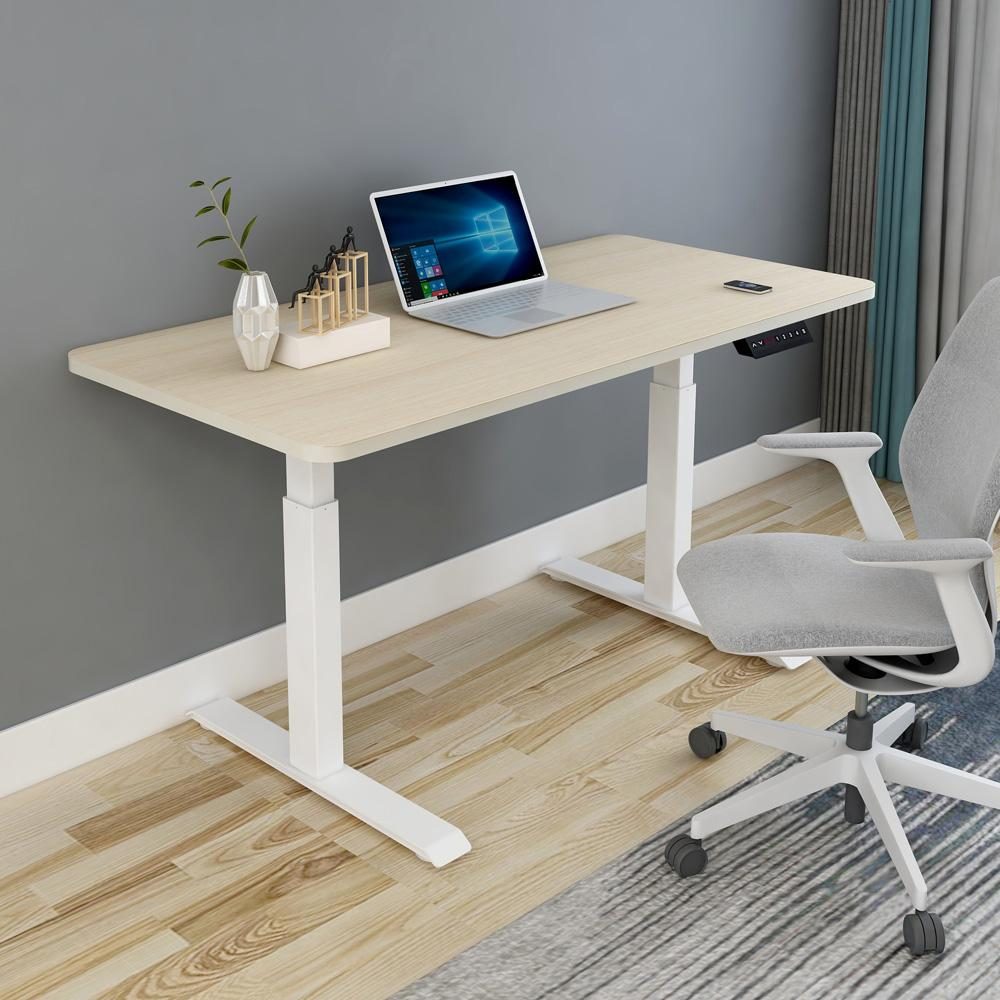 140cm Standing Desk Height Adjustable Sit Stand Motorised White Dual Motors Frame Black Top - Image 4