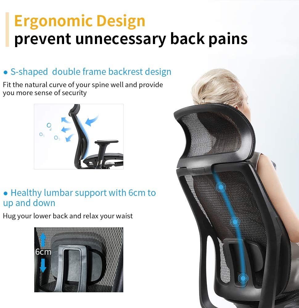 Ergonomic office chair Breathable High-Back Mesh Adjustable Lumbar Support 3D Armrests Tilt Function 360° Rotating Wheels - Image 6