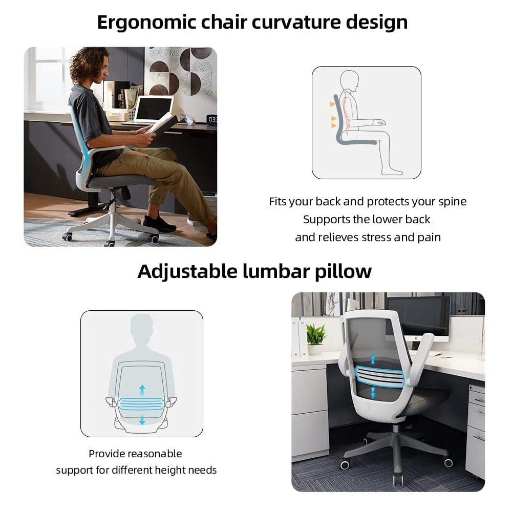 SIHOO M76 Ergonomic Office Chair Swivel Desk Chair Height Adjustable Mesh Back Computer Chair with Lumbar Support, 90° Flip-up Armrest Grey - Image 4