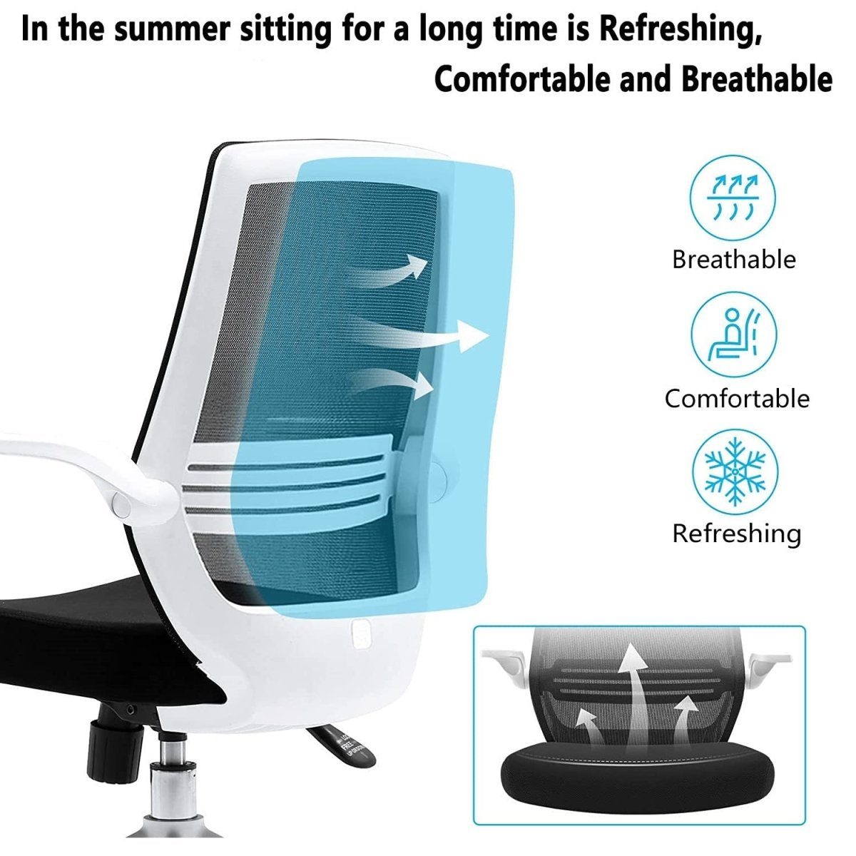 SIHOO M76 Ergonomic Office Chair Swivel Desk Chair Height Adjustable Mesh Back Computer Chair with Lumbar Support, 90° Flip-up Armrest Grey - Image 6
