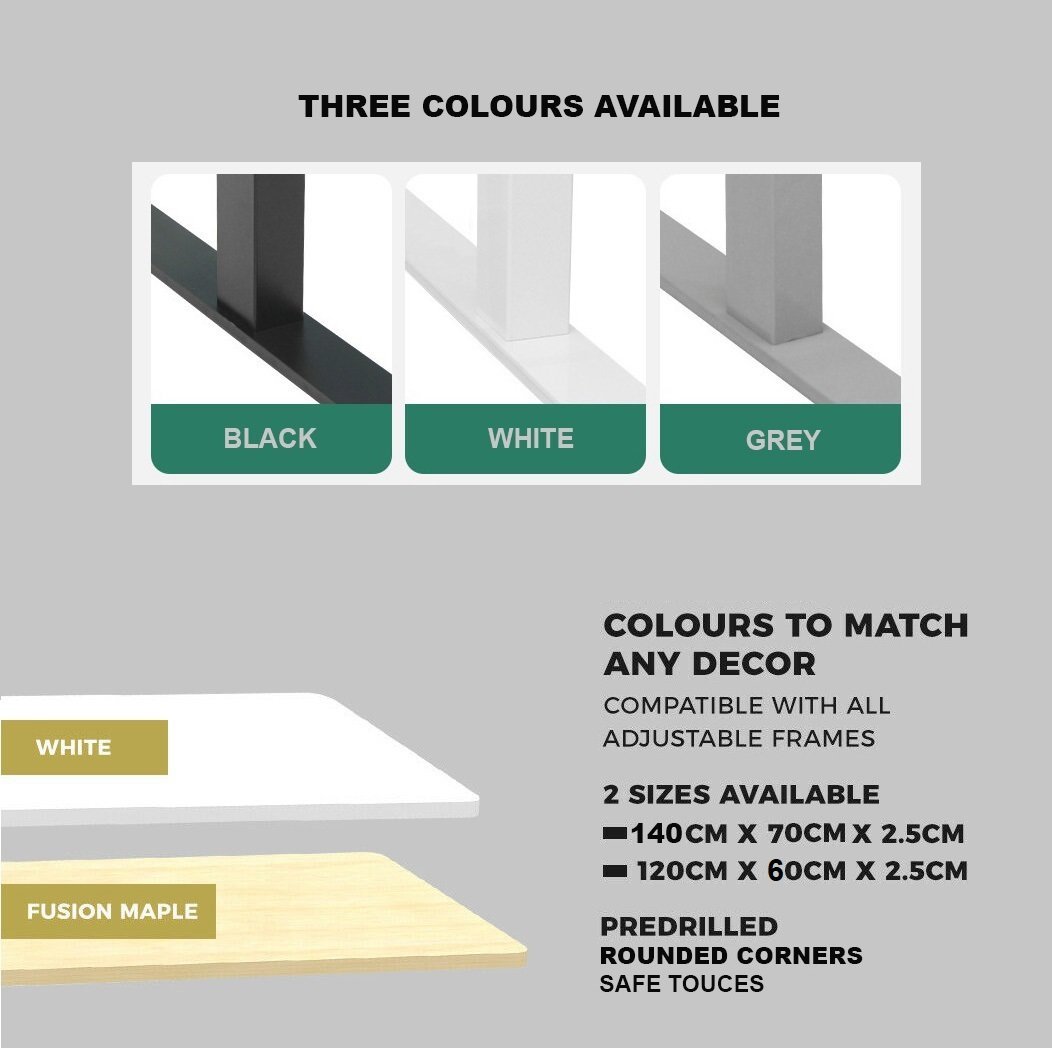 120cm Standing Desk Height Adjustable Sit Stand Black Motorised White Single Motor Frame Birch Top - Image 2