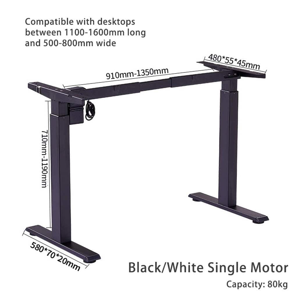 120cm Standing Desk Height Adjustable Sit Stand Black Motorised White Single Motor Frame Birch Top - Image 3