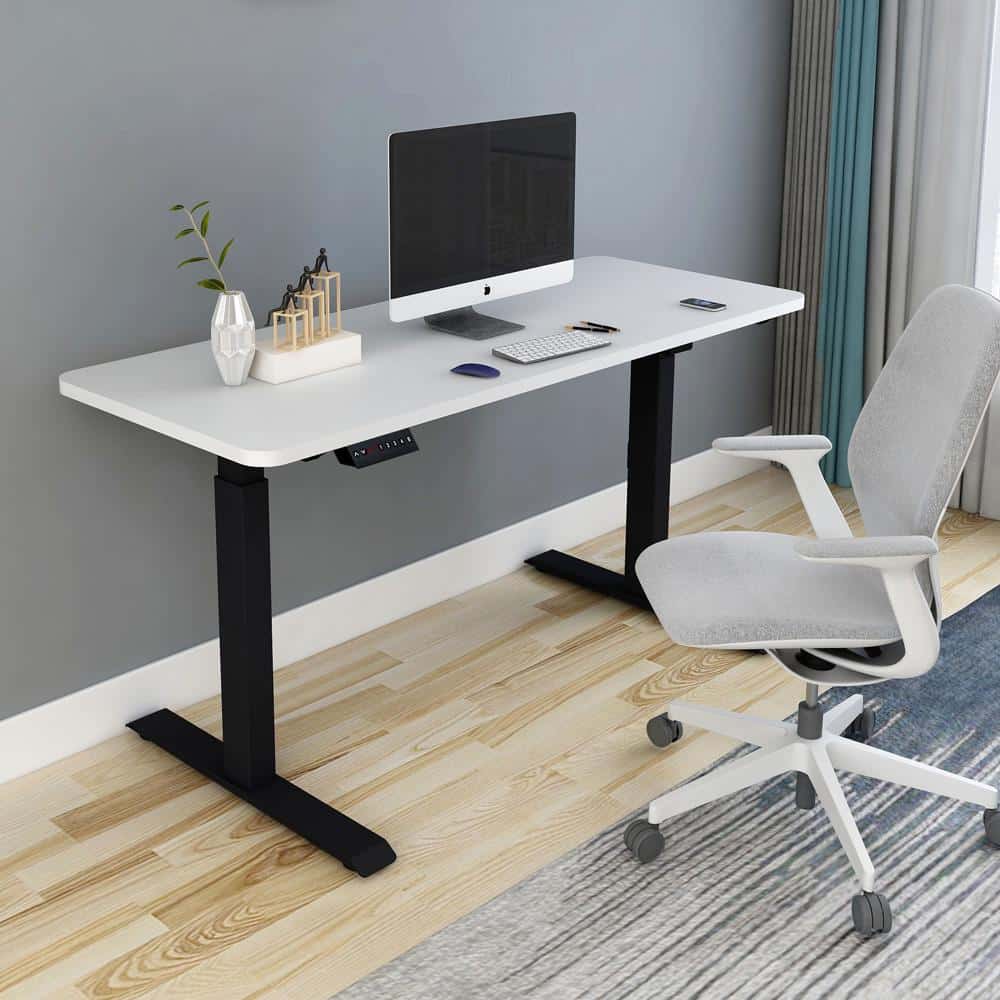 120cm Standing Desk Height Adjustable Sit Stand Black Motorised White Single Motor Frame Birch Top - Image 6