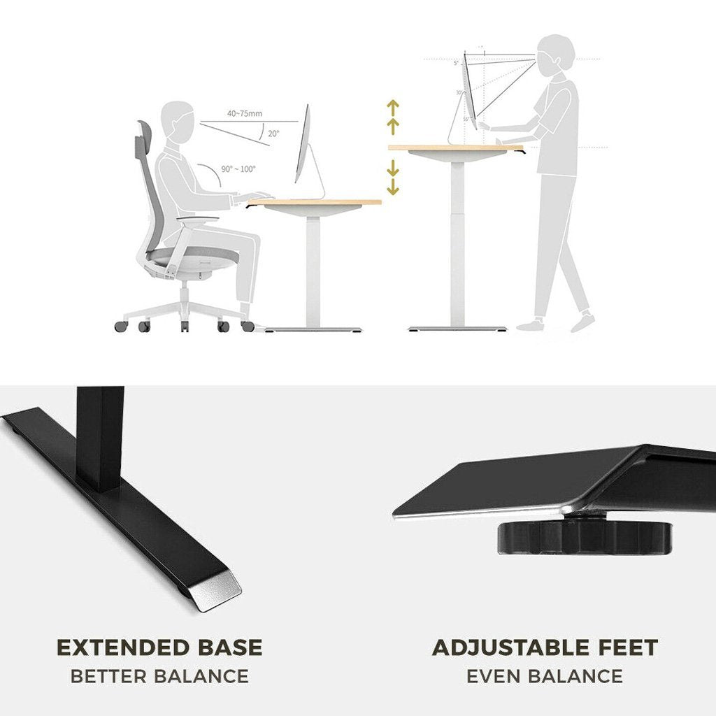 120cm Standing Desk Height Adjustable Sit Stand Motorised White Single Motor Frame White Top - Image 3