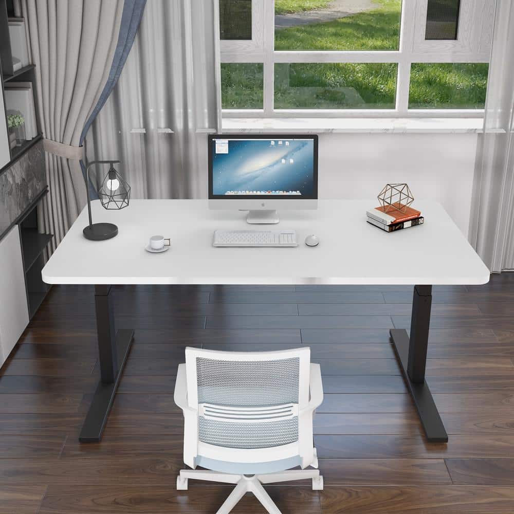 120cm Standing Desk Height Adjustable Sit Stand Motorised White Single Motor Frame White Top - Image 12