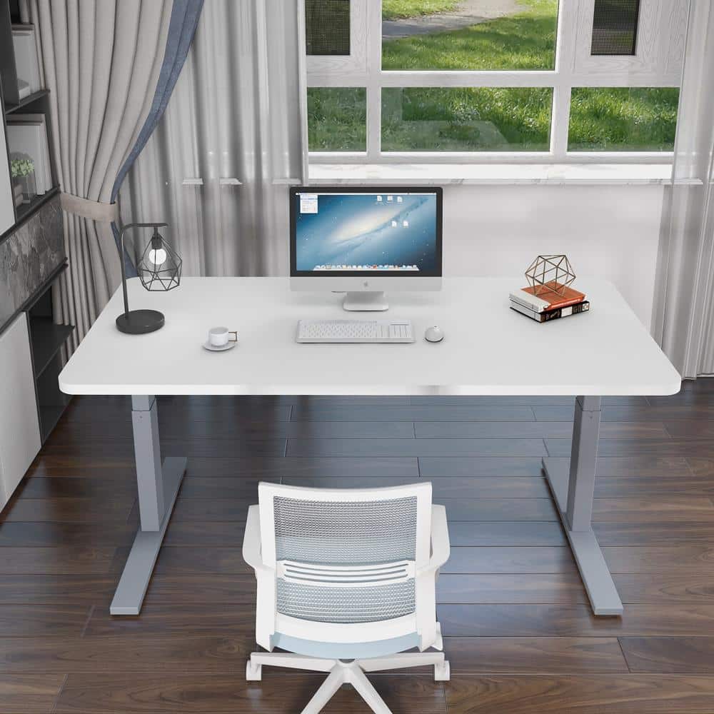140cm Standing Desk Height Adjustable Sit Stand Motorised White Single Motor Frame White Top - Image 13