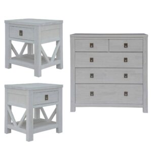 Myer 3pc Set 2 Bedside Tallboy Storage Cabinet Side End Table White Wash