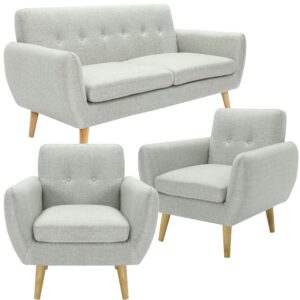 Dane 3 + 1 + 1 Seater Fabric Upholstered Sofa Armchair Lounge Couch - Grey