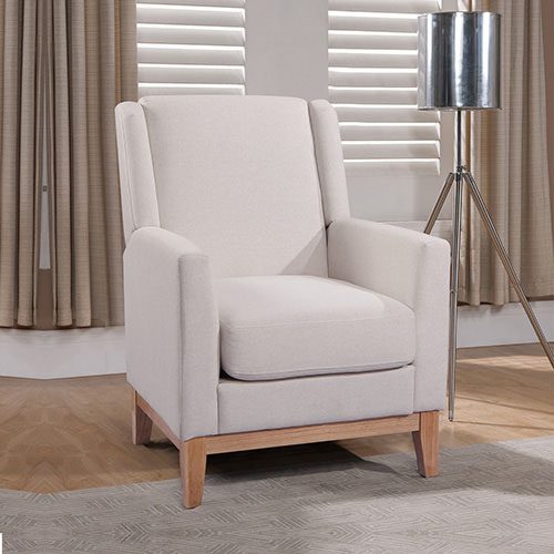 Armchair in Beige Colour Lounge Accent Chair Upholstered Fabric with Wooden leg - Image 3