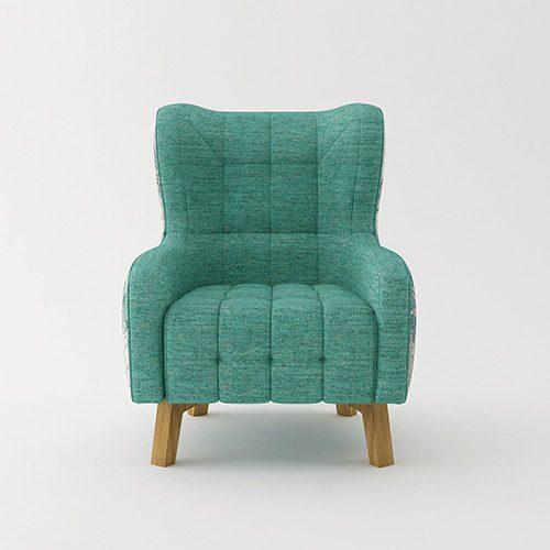 Armchair High back Lounge Accent Chair Designer Printed Fabric with Wooden Leg