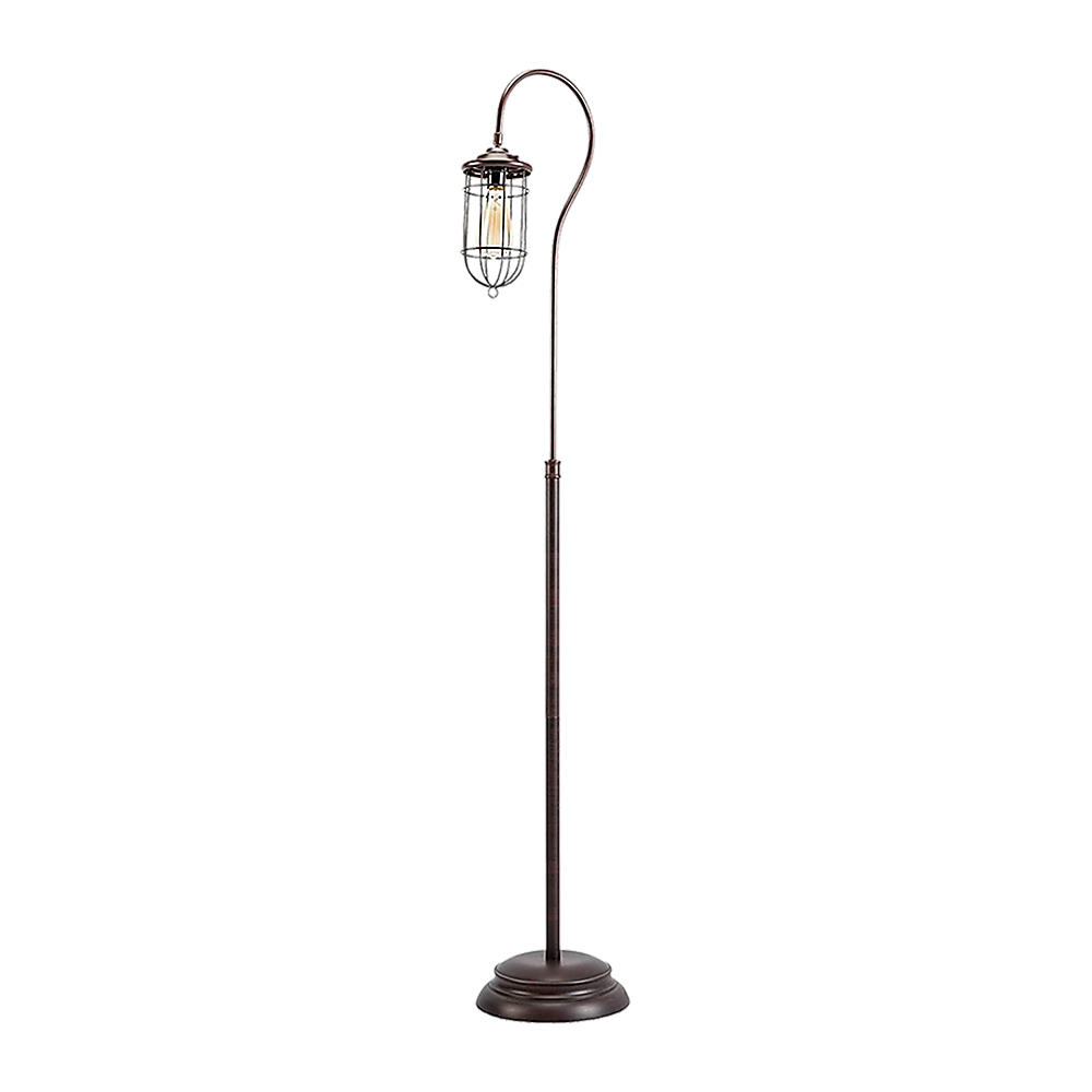 Industrial Floor Lamp with Adjustable Cage Shade Rustic Brushed in Bronze Finish