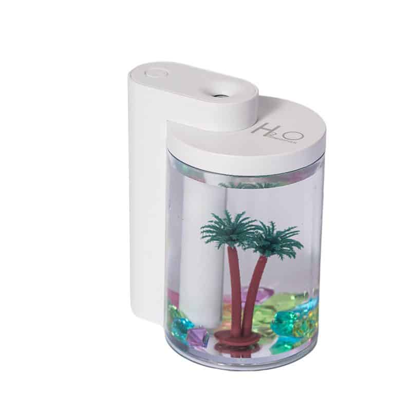 White Mini USB Micro Landscape Humidifier - 260ml Cool Mist Maker with LED Light