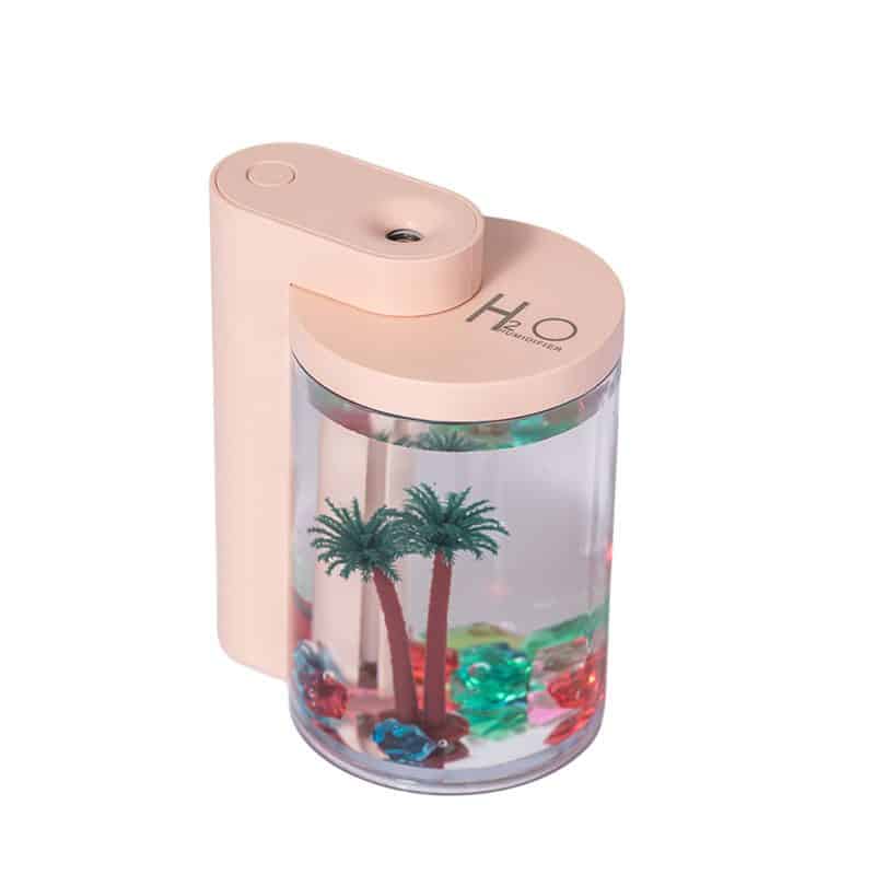 Pink Mini USB Micro Landscape Humidifier - 260ml Cool Mist Maker with LED Light