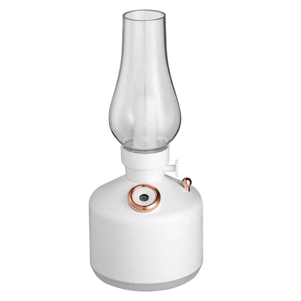 White Retro Kerosene Lamp Humidifier - Rechargeable Cool Mist Maker with Dimmable Light