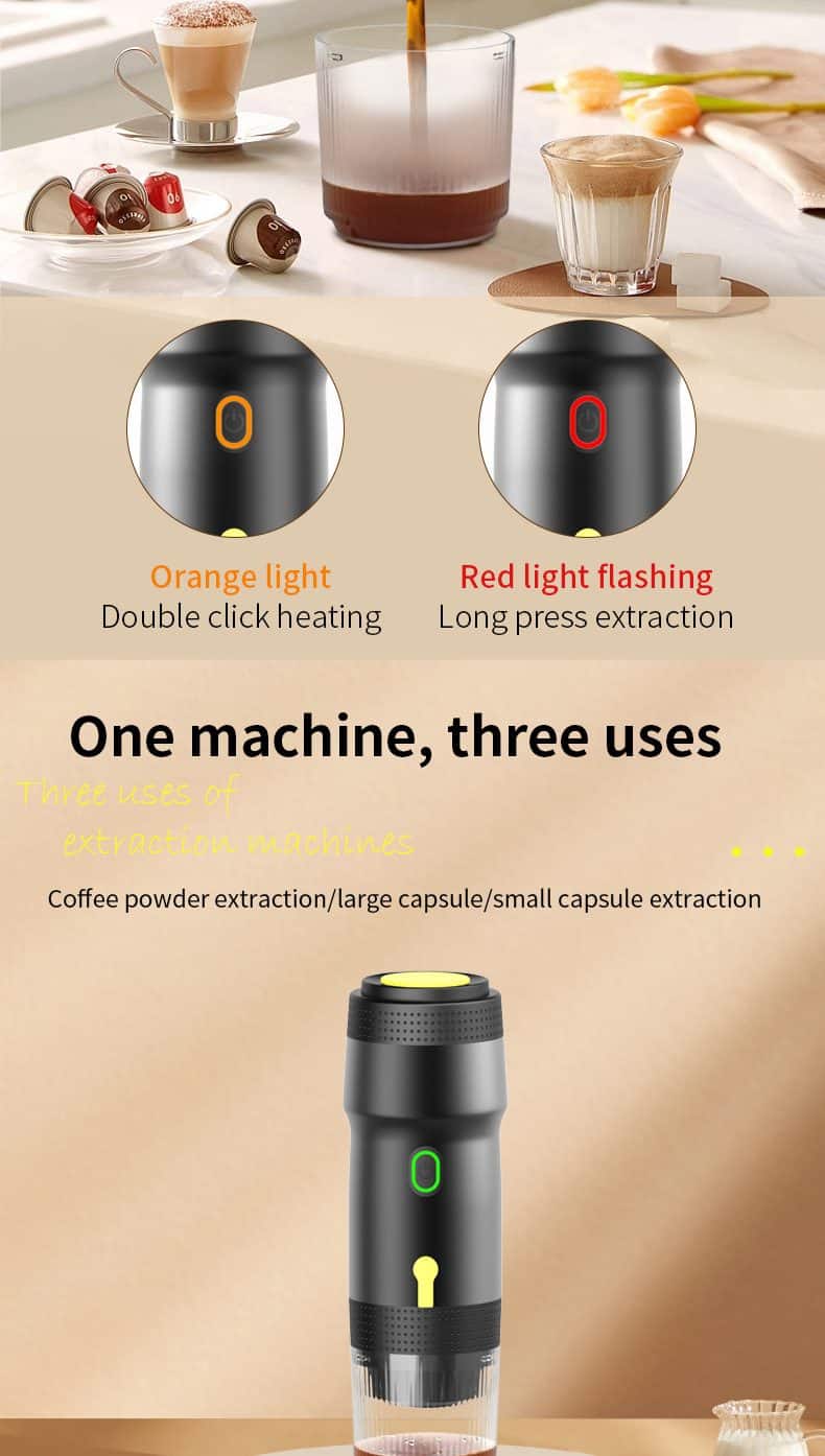 Black 3-in-1 Portable Electric Espresso Maker - Rechargeable Travel Coffee Machine for Capsules & Ground Coffee - Image 4