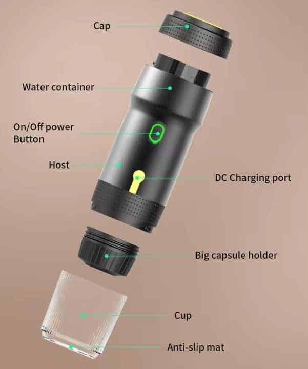 Black 3-in-1 Portable Electric Espresso Maker - Rechargeable Travel Coffee Machine for Capsules & Ground Coffee - Image 6