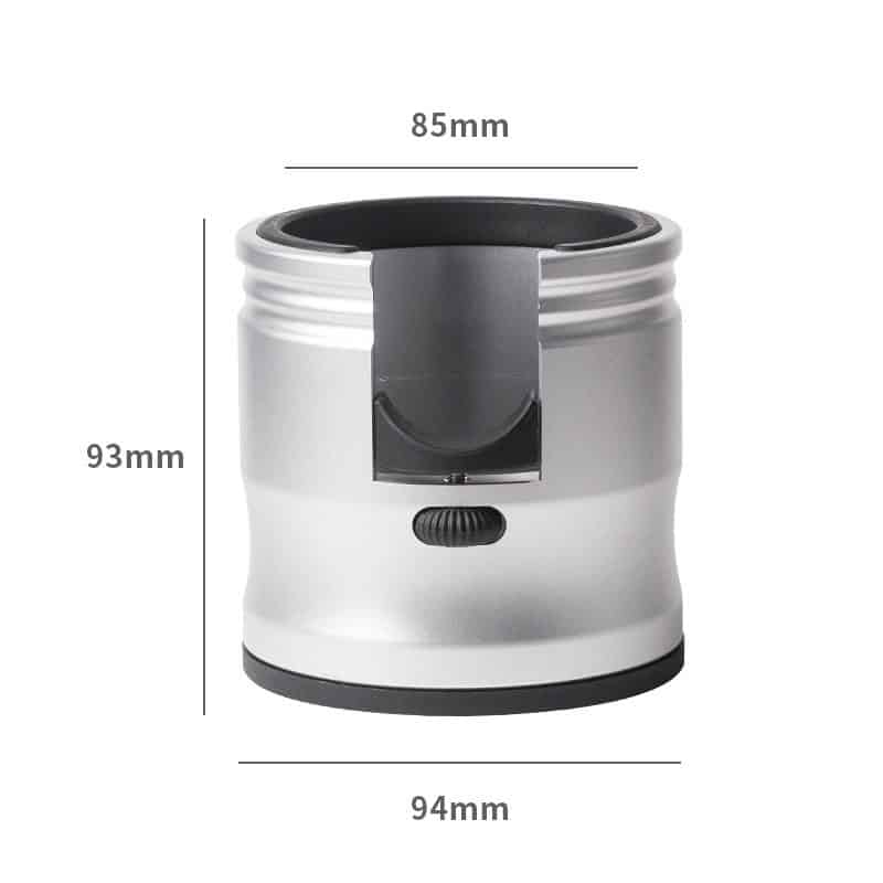 Silver Round Professional Aluminum Espresso Tamping Station - Adjustable Portafilter Holder Stand