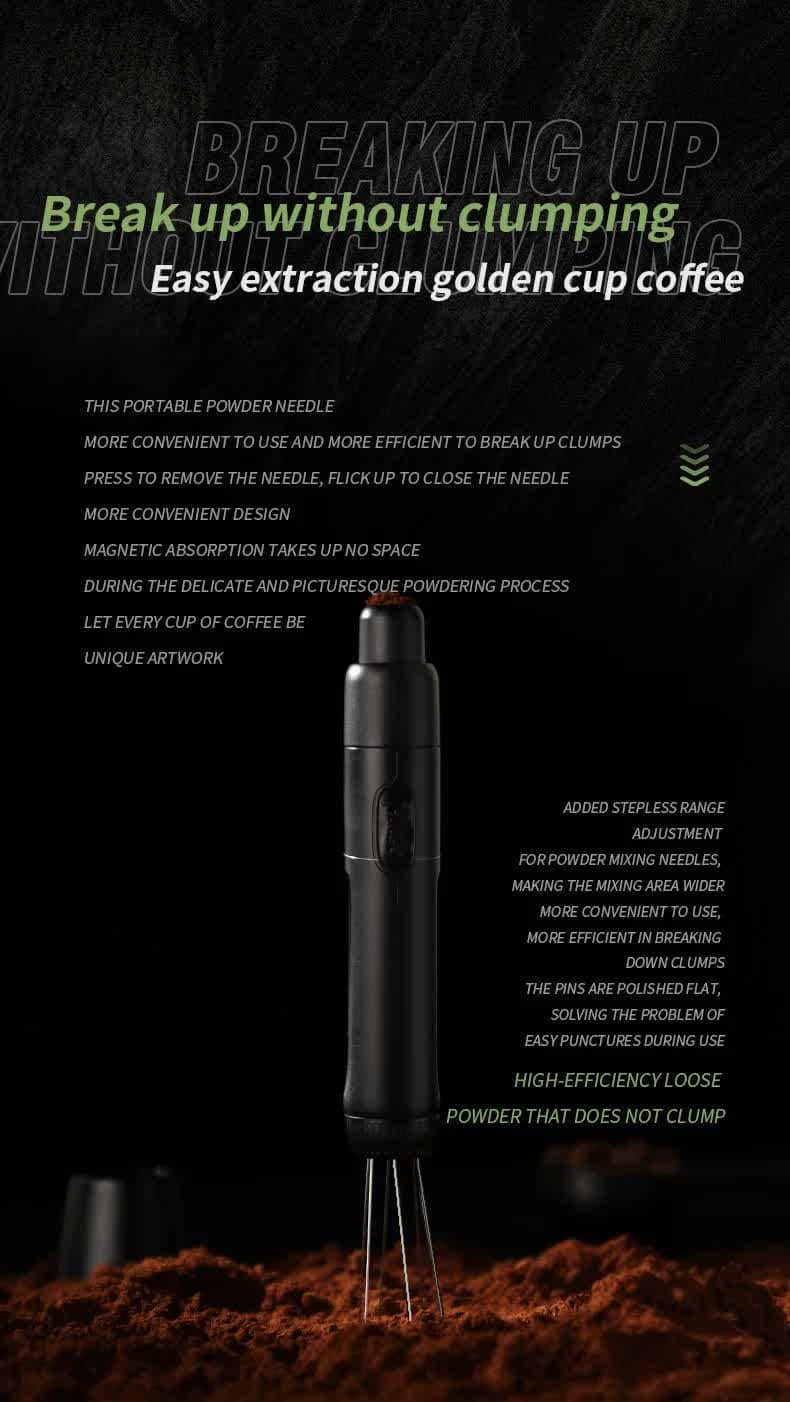 Black Telescopic Magnetic Stainless Steel Coffee Tamper Needle - Espresso Powder Distributor - Image 2