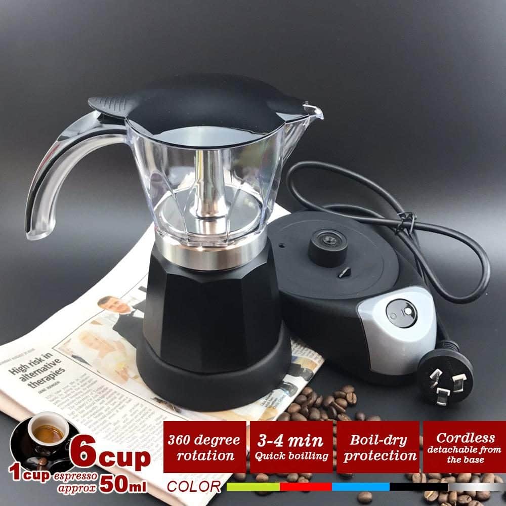 Black Electric Moka Coffee Maker Espresso Machine Italian Classic 6 Cups Auto Power - Image 2