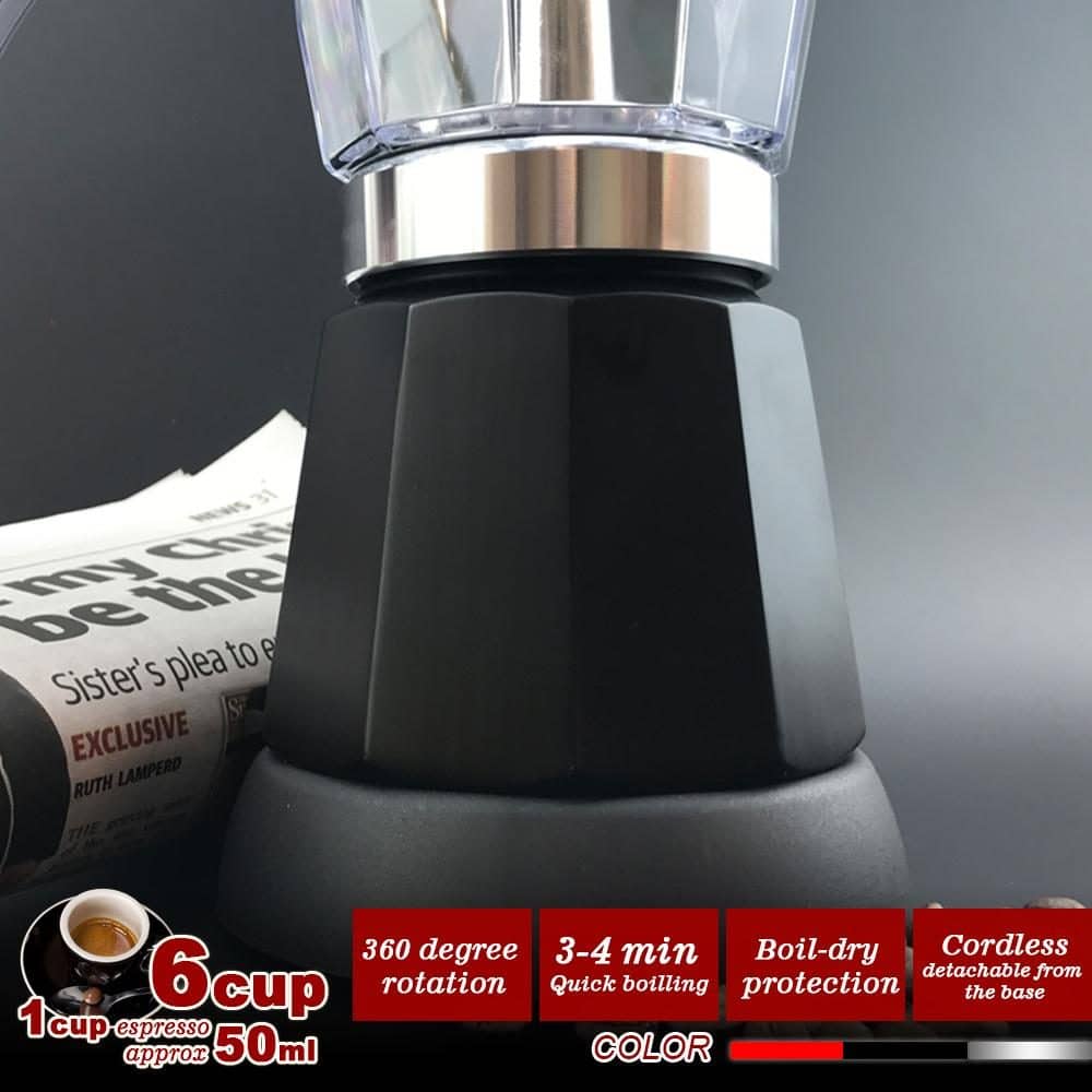 Black Electric Moka Coffee Maker Espresso Machine Italian Classic 6 Cups Auto Power - Image 4