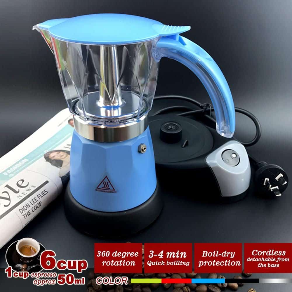 Blue Electric Moka Coffee Maker Espresso Machine Italian Classic 6 Cups Auto Power - Image 2