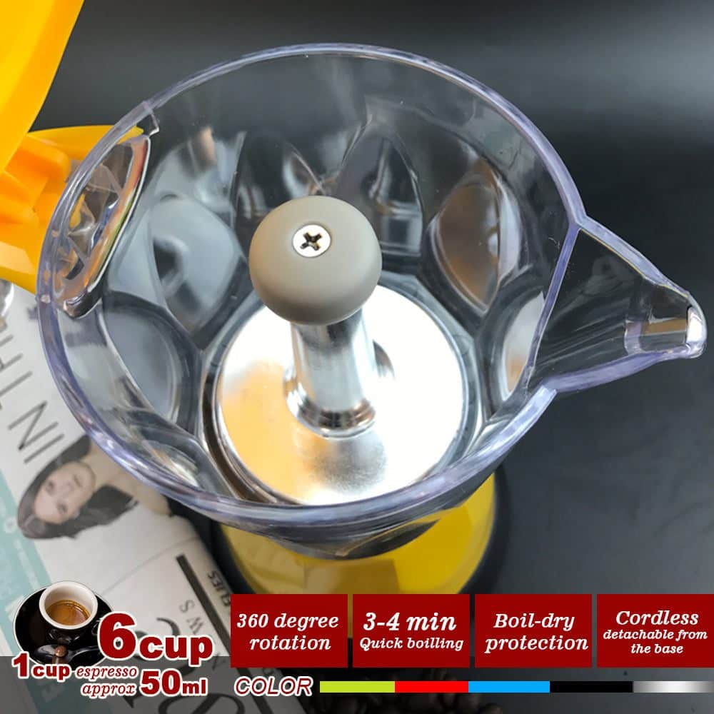 Yellow Electric Moka Coffee Maker Espresso Machine Italian Classic 6 Cups Auto Power - Image 3