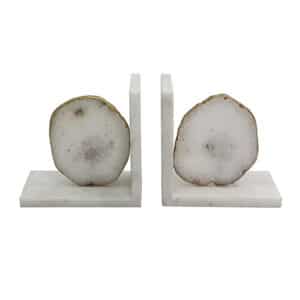 Chatsworth Agate Bookends White on Marble Base